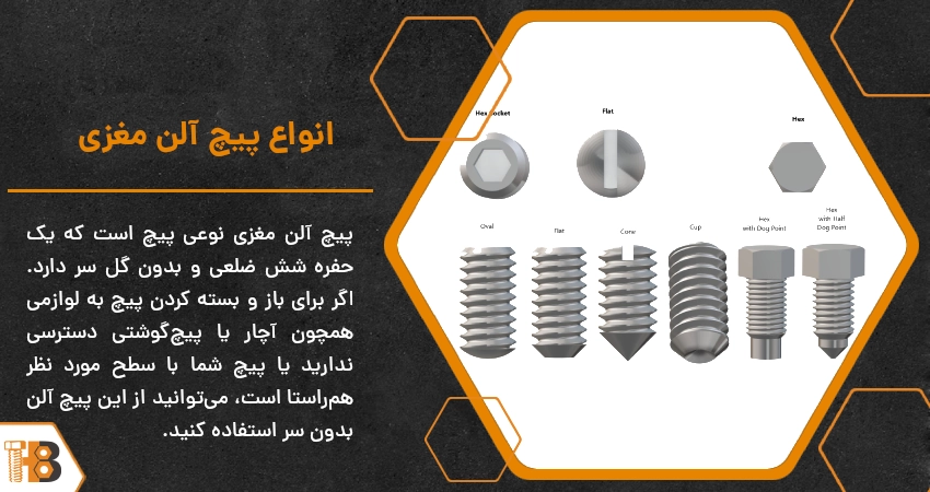 انواع پیچ آلن مغزی