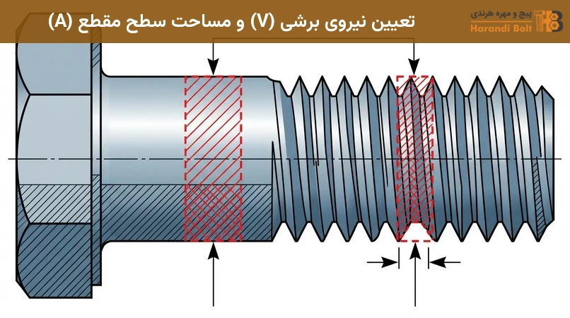 تعیین نیروی برشی (V) و مساحت سطح مقطع (A)